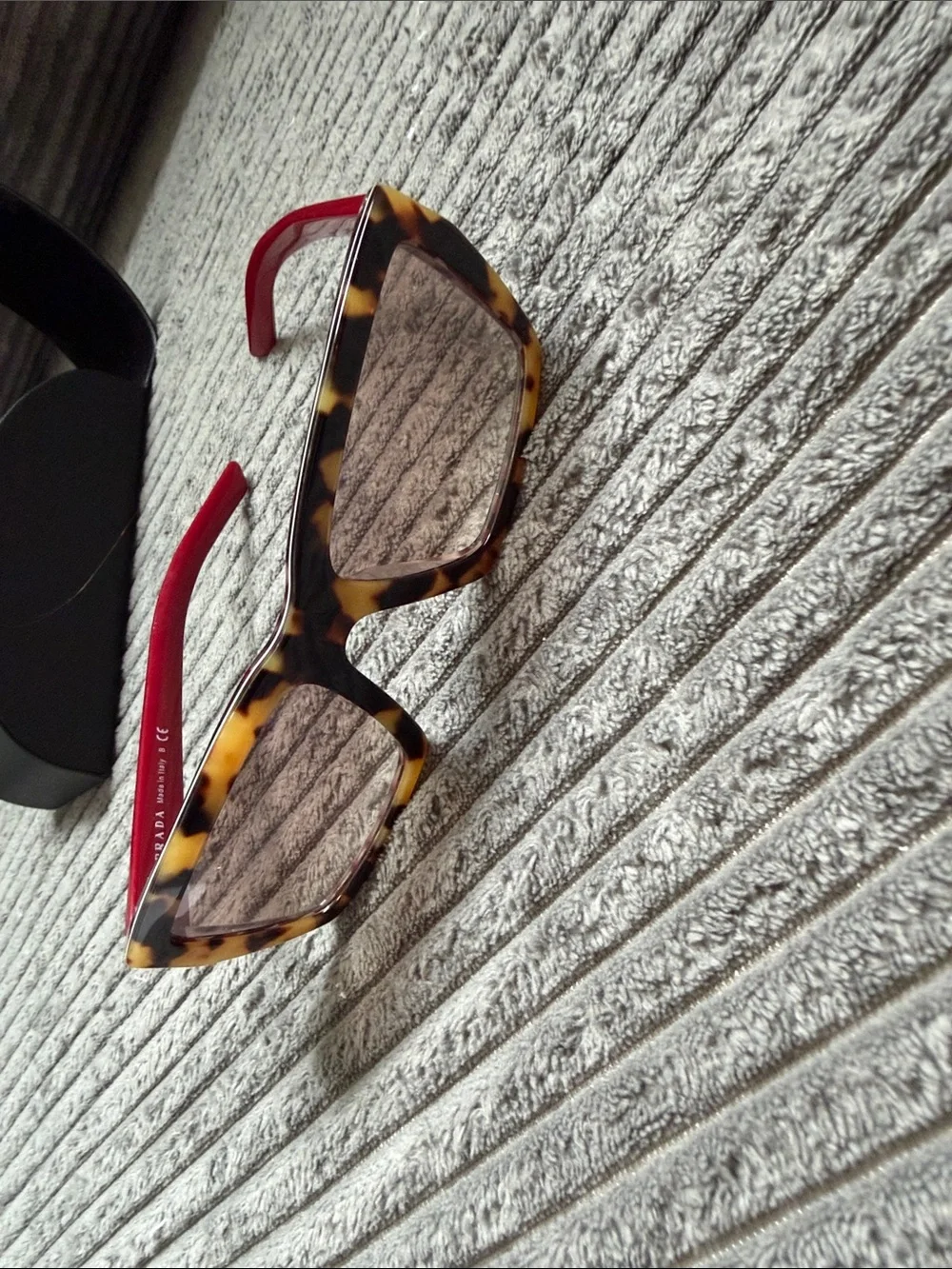 Prada Tortoiseshell Frame Sunglasses with Red Arms